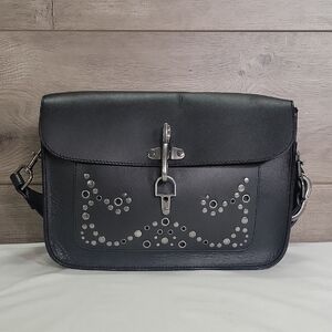 Lucky Brand Studded Black Leather Crossbody Shoulder Bag